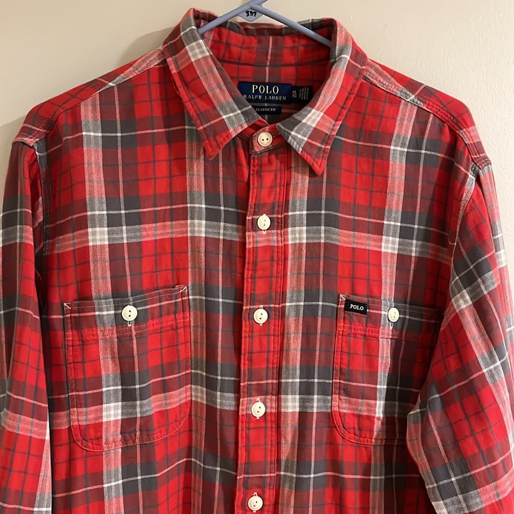 Polo Ralph Lauren red grey plaid brushed cotton shirt size XL